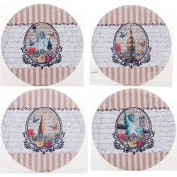 Gold Stripe New York City Statue of Liberty Empire State Building 4 Set Coaster